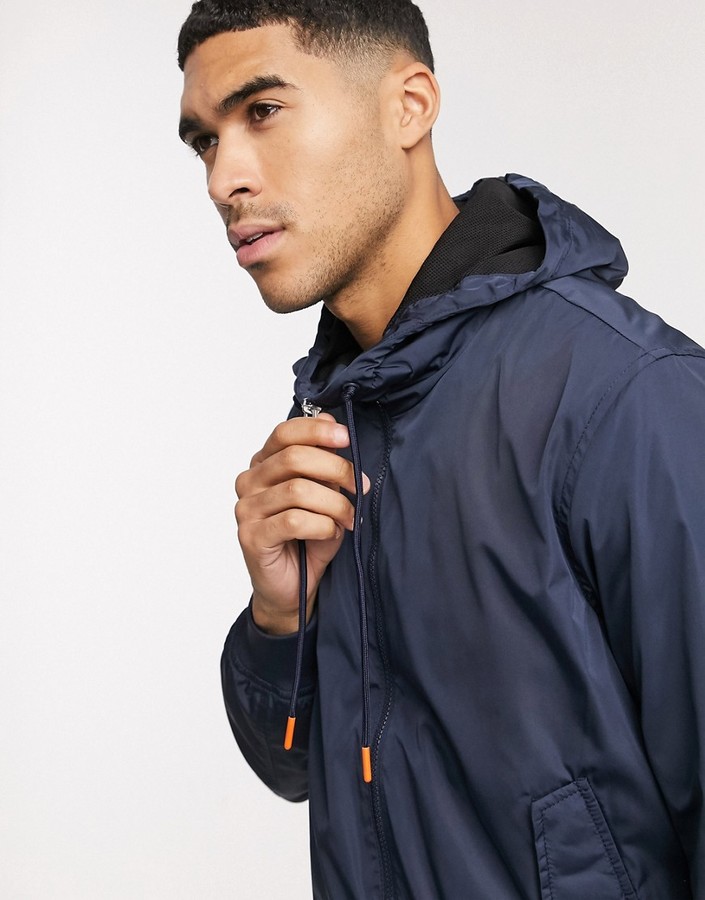 Esprit windbreaker jacket with hood in navy ShopStyle