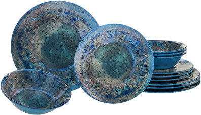 Certified International Radiance 12 Piece 100% Heavyweight Melamine Dinnerware Set Service for 4 (Available in TEAL or CREAM)
