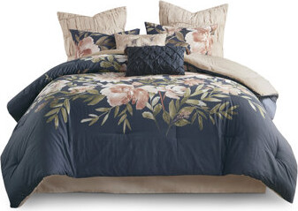 NYXIAO 8 Piece Cotton Comforter Set Navy