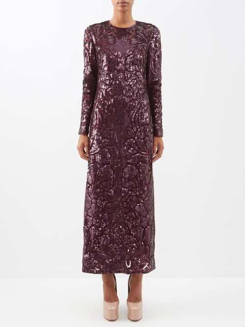Valentino Floral-sequinned Tulle Midi Dress - Burgundy ShopStyle
