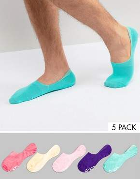ASOS Design DESIGN invisible liner socks in bright colours & branded soles 5 pack multipack saving
