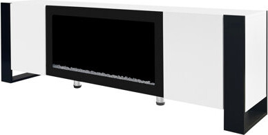 White Tv Stand With 34.2" Electric Fireplace, Modern High Gloss Entertainment Console For 78" Tvs, 2 Cabinets Storage Codification Fireplace Stand, Ce