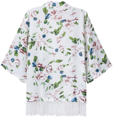 Thumbnail for your product : Choies White Floral Kimono Coat With Tassel