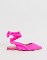 Thumbnail for your product : ASOS DESIGN Laser tie leg ballet flats in neon pink