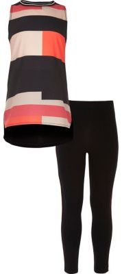 River Island Girls black color block top and leggings set