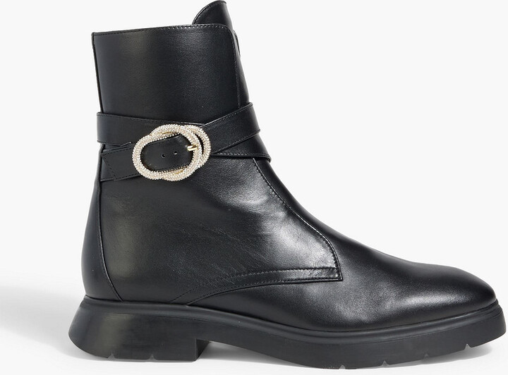 Stuart Weitzman Crystal Buckle leather ankle boots