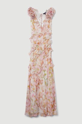 Karen Millen Floral Chiffon Corsage Ruffle Slip Maxi Dress - ShopStyle