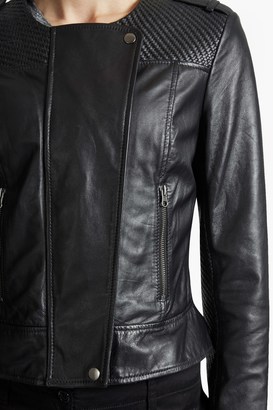French Connection Gough Weaved Panels Leather Jacket
