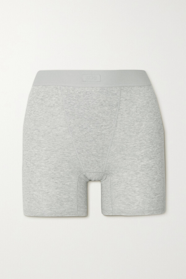 SKIMS Cotton Collection Ribbed Cotton-blend Jersey Boxer Shorts - Light  Heather Grey - ShopStyle Plus Size Intimates