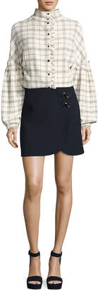 Tibi Mica Crepe Faux-Wrap Mini Skirt w/ Hardware