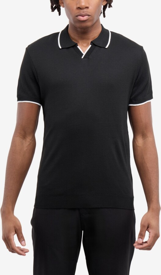 Spring+Mercer Spring + Mercer Men's Johnny Collar Short Sleeve Sweater Polo - Black/white