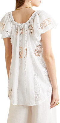 Miguelina Marisol Crochet-trimmed Embroidered Cotton-voile Top