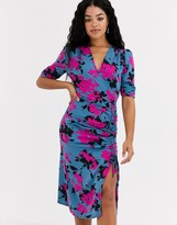 Thumbnail for your product : Outrageous Fortune wrap front ruched midi dress in contrast floral print
