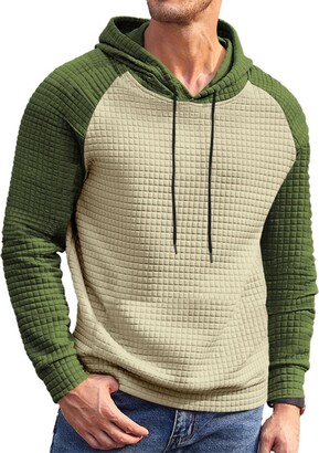Men’s Sweatshirts Long Sleeve Pullover Patchwork Plaid Jacquard Hoodie Casual Drawstring Hoody Top Purple M