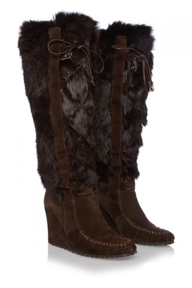 Celine Fur & Suede Knee High Boots