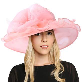 Church's FORBUSITE Women Kentucky Derby Dress Organza Hat Wide Brim Flat Hat S601