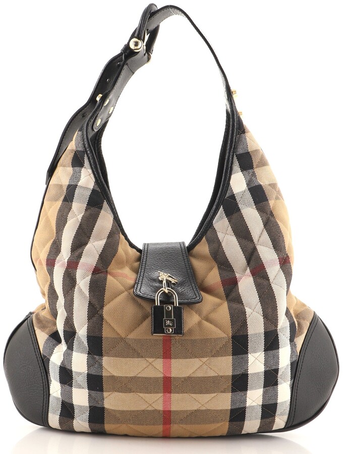 Burberry Brook Hobo Quilted House Check Canvas with Leather Large -  ShopStyle