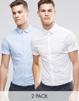 Thumbnail for your product : ASOS Skinny Shirt 2 Pack In White And Blue