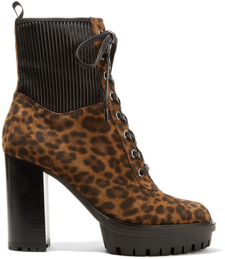Gianvito Rossi 90 Leather-paneled Leopard-print Suede Ankle Boots
