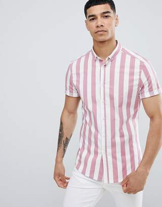 ASOS Design Skinny Stripe Shirt In Pink