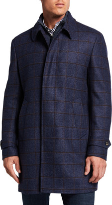 Neiman Marcus Men's Plaid Wool Topcoat