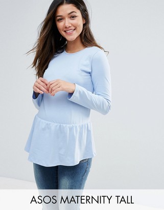 ASOS Maternity TALL Top with Exagerated Ruffle Hem and Long Sleeve