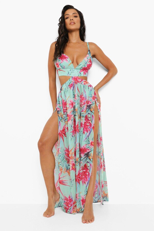 boohoo Tropical Chiffon Split Maxi Beach Dress ShopStyle - Main Image