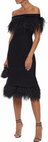 Thumbnail for your product : Herve Leger Off-the-shoulder Feather-trimmed Bandage Dress