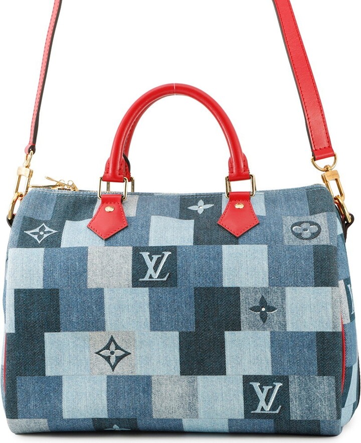 Louis Vuitton Monogram Denim Blue Red Color Monogram Denim Handbag Shoulder Bag (Pre-Owned)