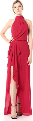Halston Women's Sleeveless Mock-Neck Gown with Drape Front Detail