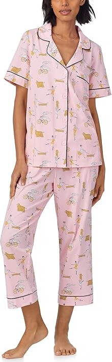 (取寄) ベッドヘッドパジャマズ レディース コットン ニット ショート スリーブ クロップド Pj セット Bedhead PJs women Cotton Knit Short Sleeve Cropped PJ Set Say Yes To Pasta Bedhead Pajamas Bedhead PJs Cotton Knit Short Sleeve Cropped PJ