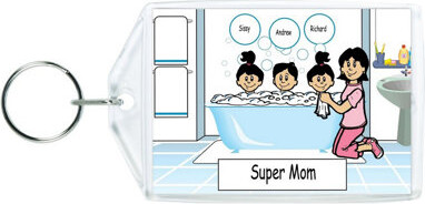 Printed Perfection Personalized Tub Time Mom 1 boy 2 girls - Single Mom Acrylic Key Chain