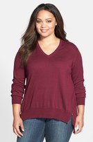 Thumbnail for your product : Vince Camuto Zip Detail V-Neck Sweater (Plus Size)
