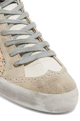 Golden Goose Mid Star Glittered Distressed Leather And Suede Sneakers