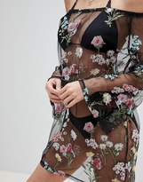 Thumbnail for your product : South Beach Bardot Floral Embroidered Mesh Beach Dress