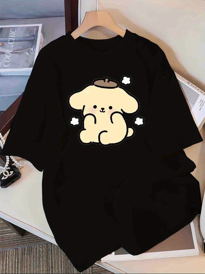 SANRIO American-style Summer Fashion Women & apos;s Comfortable T-shirt Loose Style 100% Pure Cotton Soft Fabric Cute and Simple Style