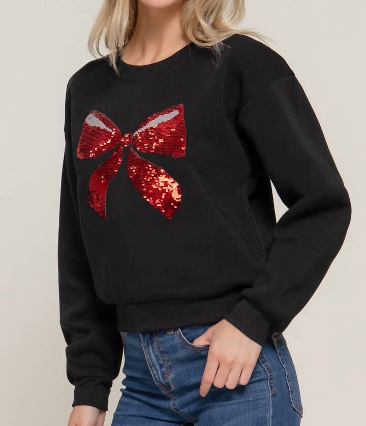 Active USA Sequin Bow Fleece Sweatshirt In Black