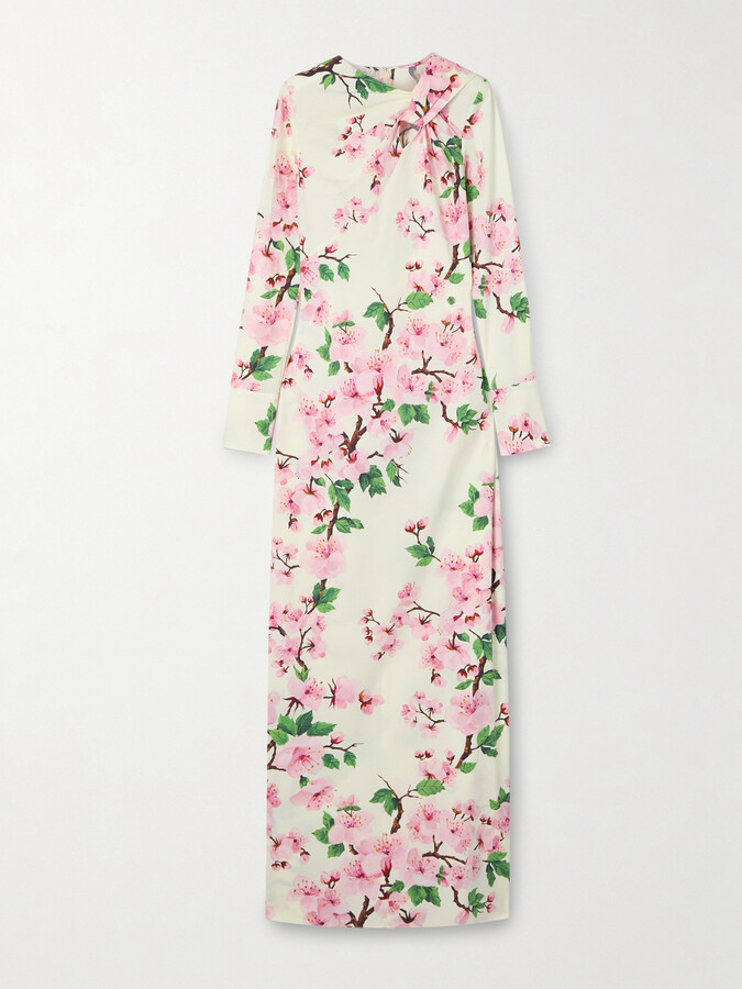 Oscar de la Renta Cutout Floral-print Stretch-cotton Poplin Gown - Ivory