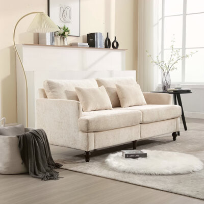 Mid Century Modern Chenille Fabric Loveseat Sofa With Solid Wood Frame And Removable Cushions, Ideal For Living Room And Bedroom