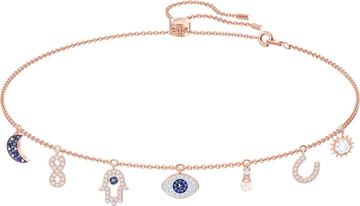 Swarovski Charm necklace, Evil Eye, Hamsa Hand, Horseshoe, Moon, Infinity,  Blue, Rose gold-tone plated - ShopStyle