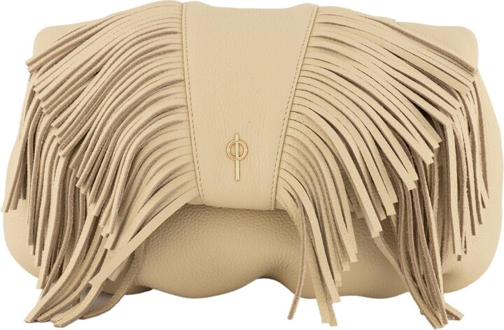 Otrera White Fringe Leda Clutch Beige