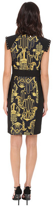 Versace Black and Gold Patterened Dress w/ Studded Sleeve Detail