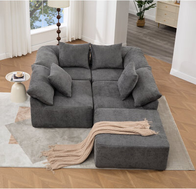 Latitude Run L Shaped Modular Couch 5 Seat &  Chenille Comfortable Sleeper Combinable High Foam Filling Modern Look 142\