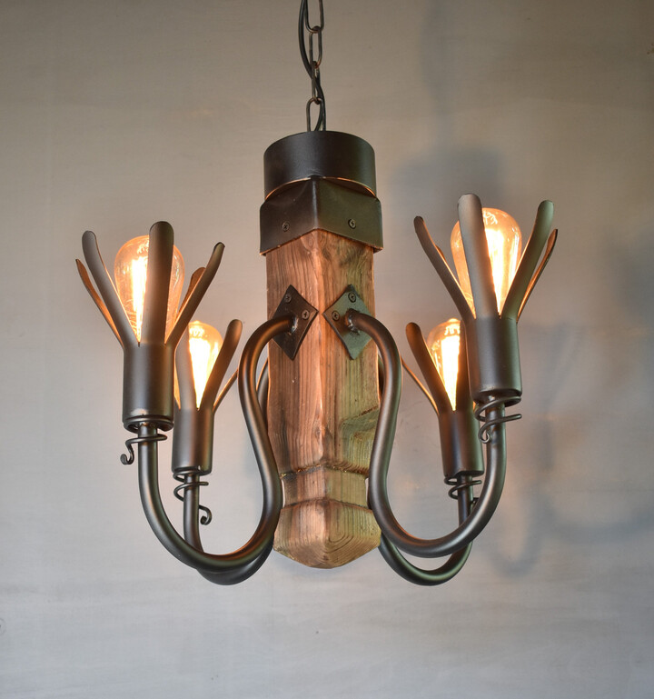Etsy Rustic Wood & Wrought Iron Chandelier Ceilling Light Foyer Farmhouse Chandelier Lighting Log Cabin Lighting