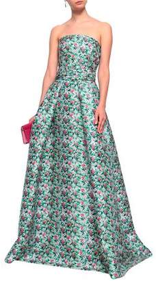 Monique Lhuillier Flared Floral-print Duchesse Satin-twill Maxi Skirt