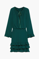 Thumbnail for your product : Mikael Aghal Tiered Velvet-trimmed Crepe De Chine Mini Dress