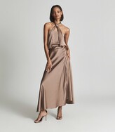 Thumbnail for your product : Reiss Lorena - Halterneck Satin Midi Dress in Mink