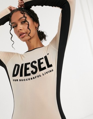 Diesel mesh panel bodysuit with logo in beige