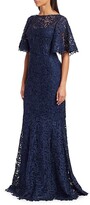 Thumbnail for your product : Teri Jon by Rickie Freeman Lace Flutter-Sleeve Gown