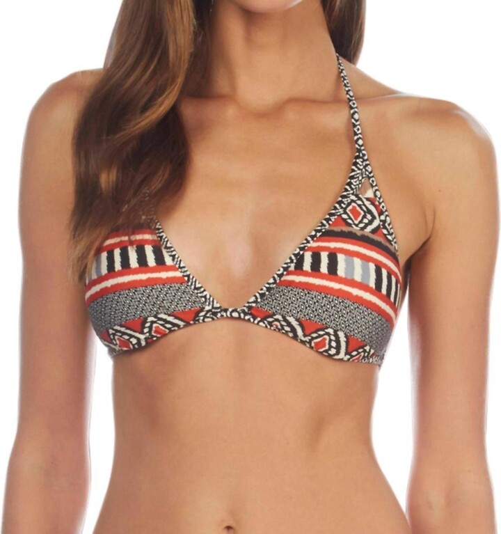 Reversible Triangle Bikini Top In Tribal Beat Red Orange